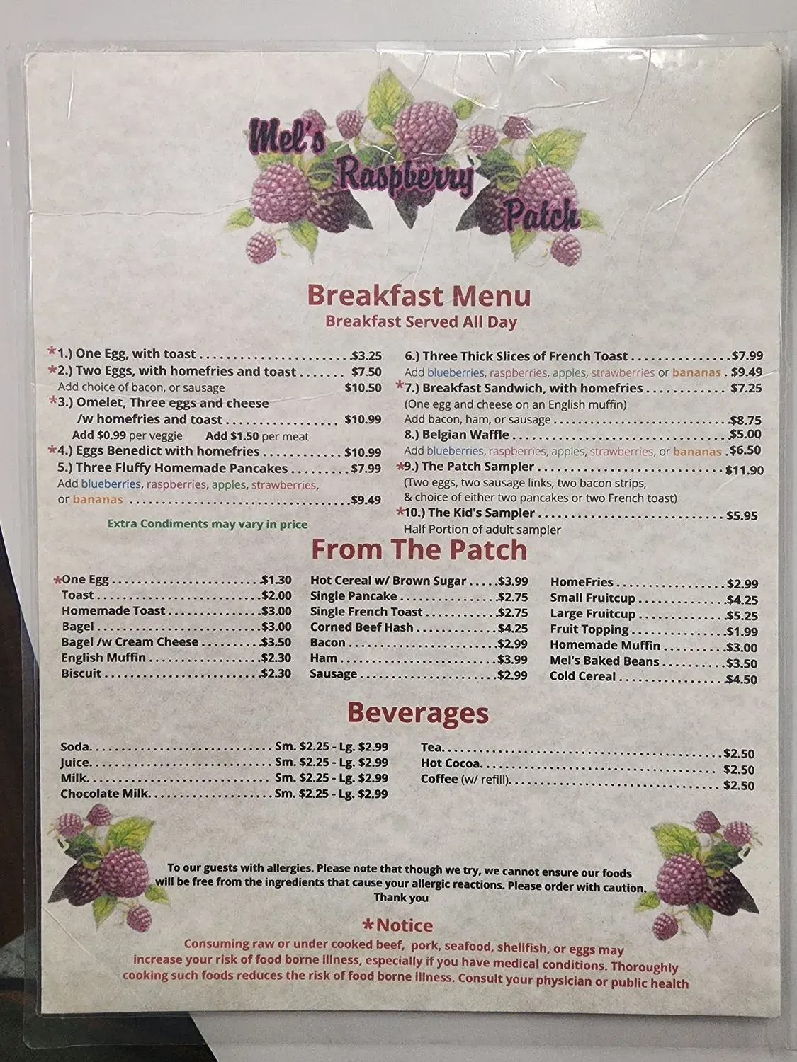 Mel's Raspberry Patch 2 Menu - Updated October 2025