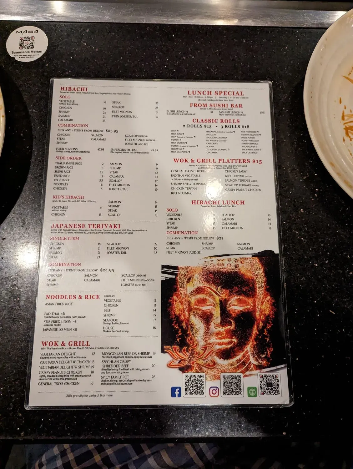 Masa Japanese Hibachi Menu - Updated October 2025