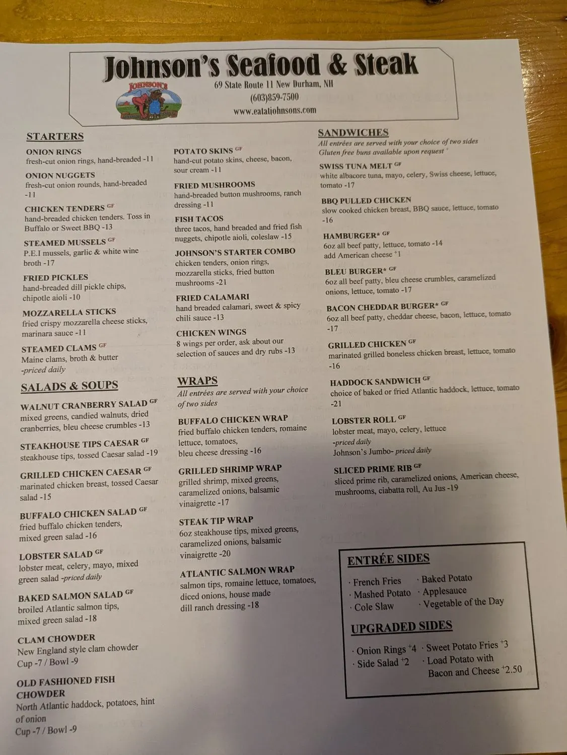 Johnson's Seafood and Steak Menu - Updated October 2025
