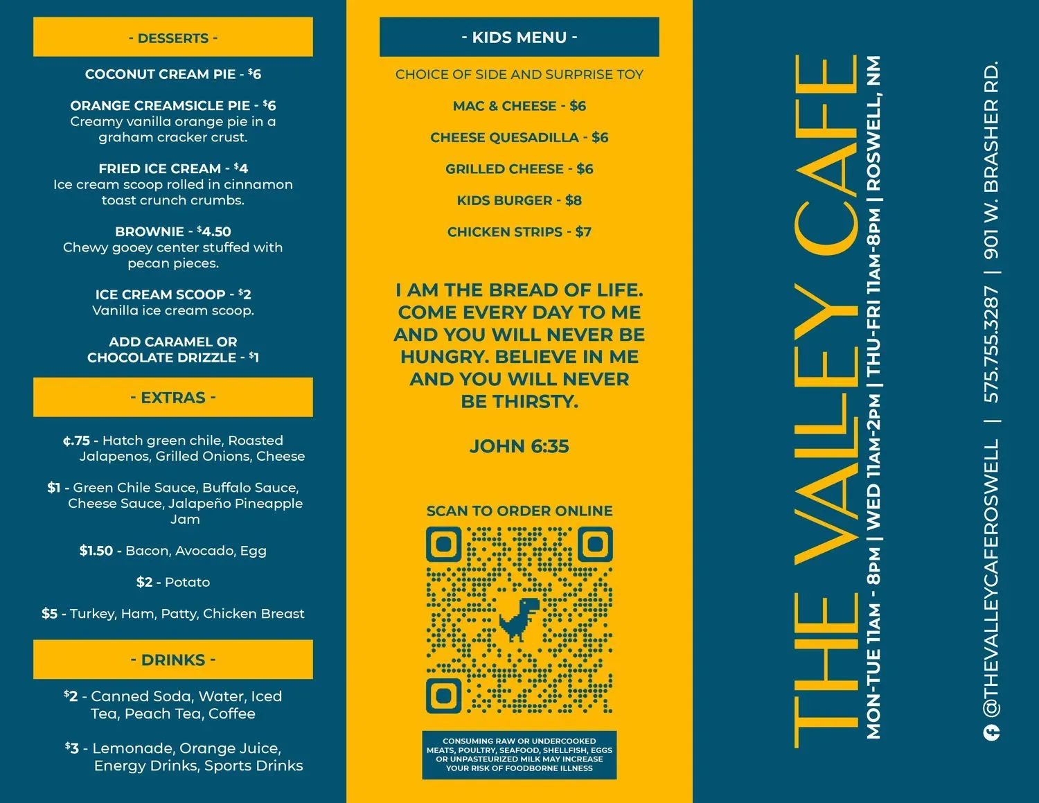 The Valley Cafe Menu - Updated October 2025