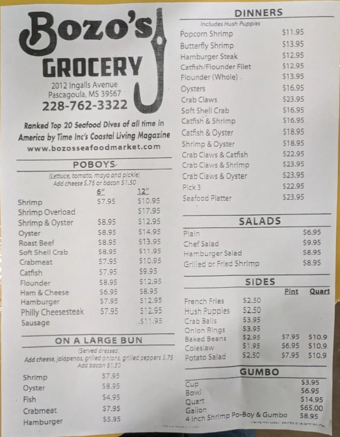 Bozo's Seafood Market Menu - Updated October 2025