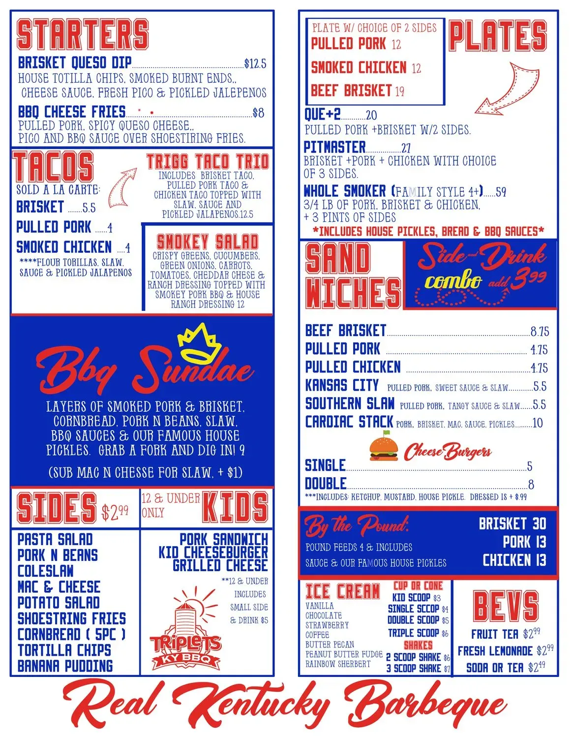 Triplets BBQ Menu - Updated October 2025