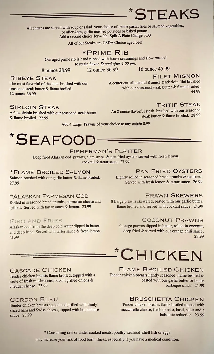 Cascade Grill Menu - Updated October 2025