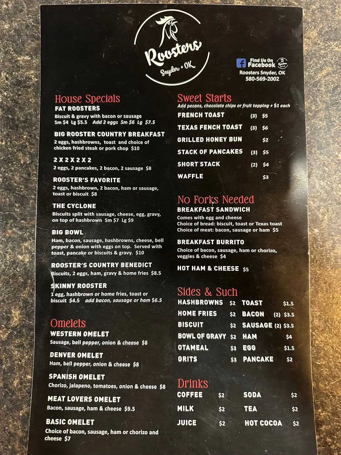 Roosters Menu - Updated March 2024
