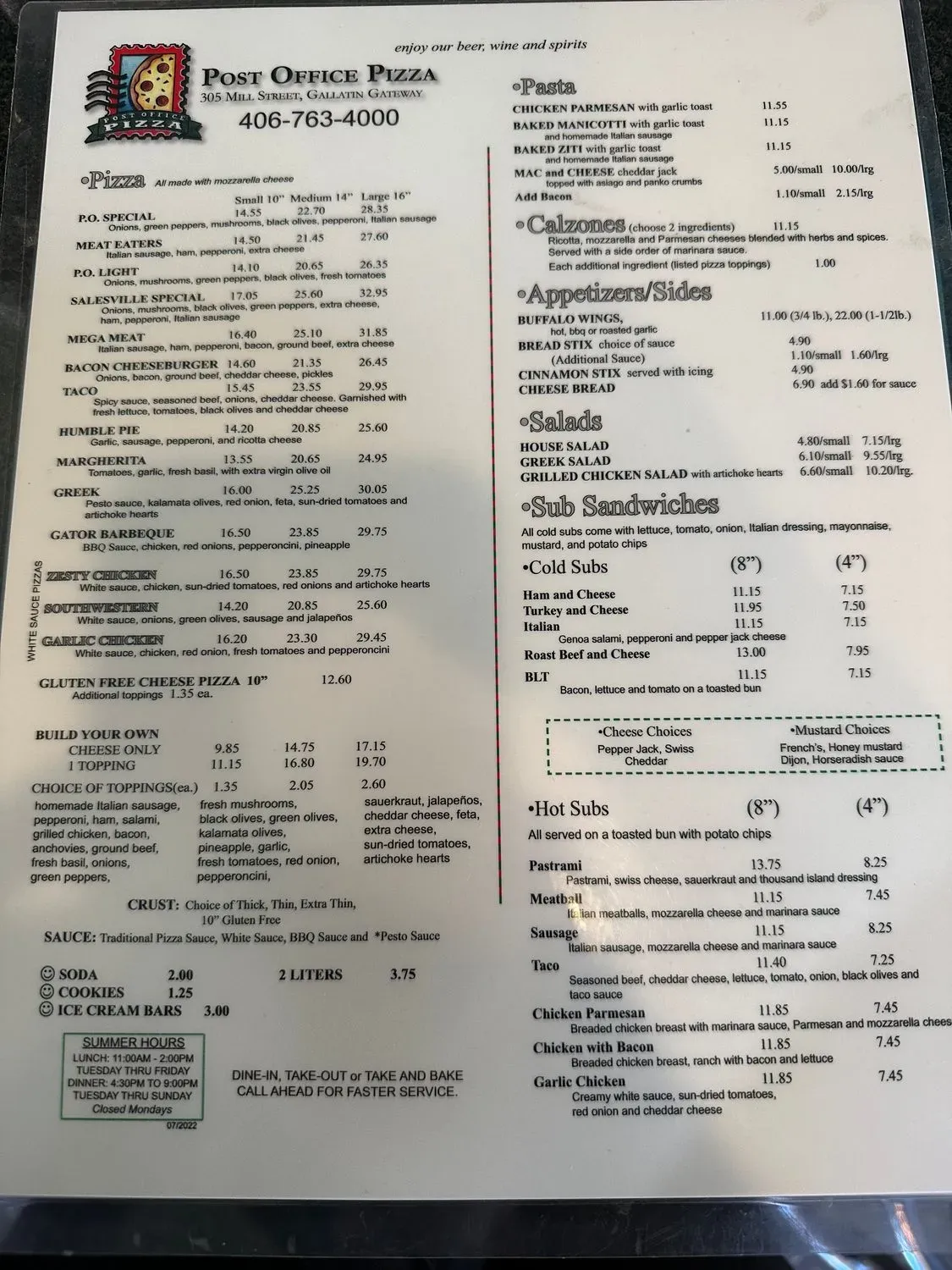 Post Office Pizza Co Menu - Updated October 2025