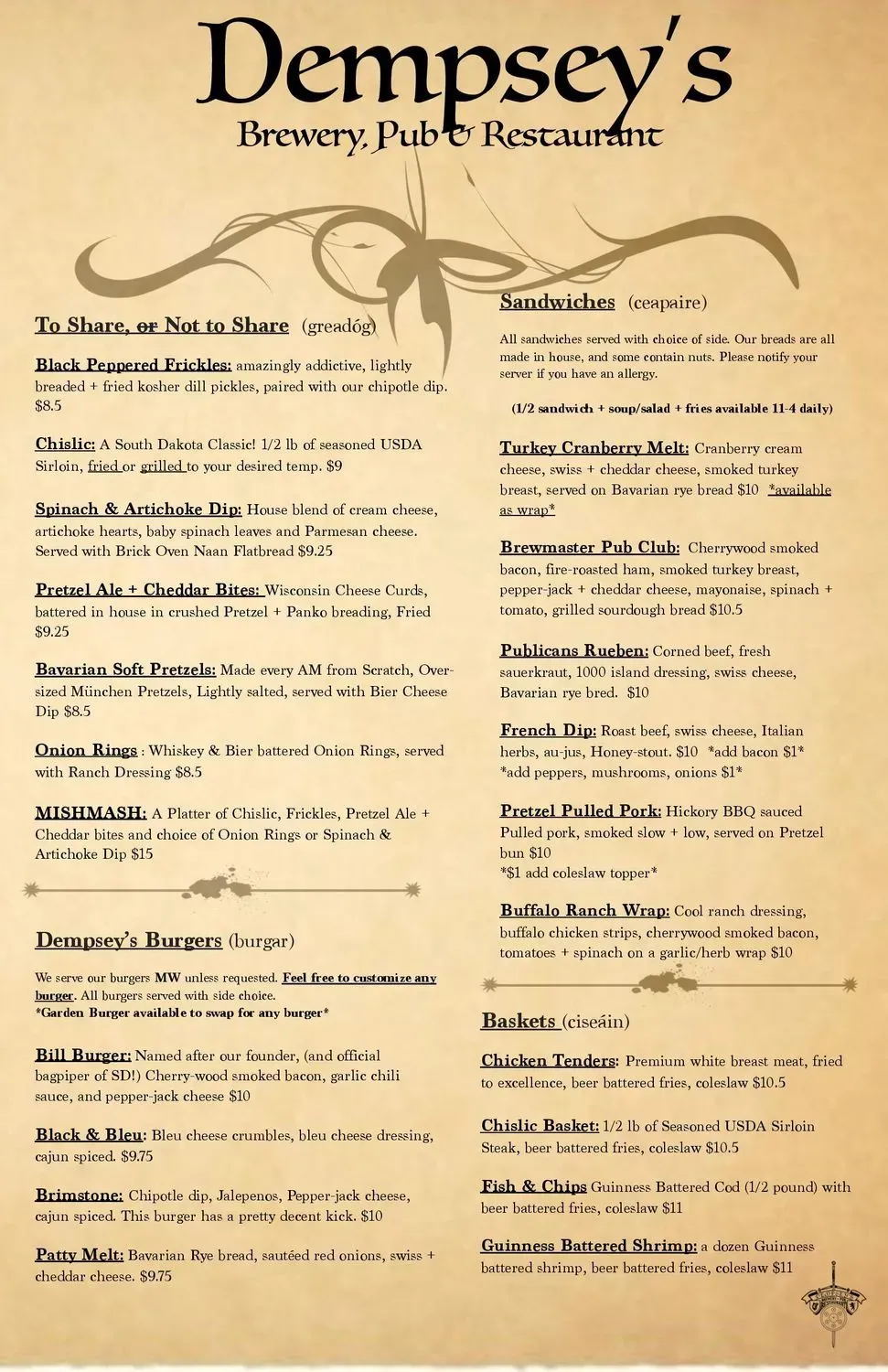 Dempsey's Brewery Restaurant & Pub Menu - Updated October 2025