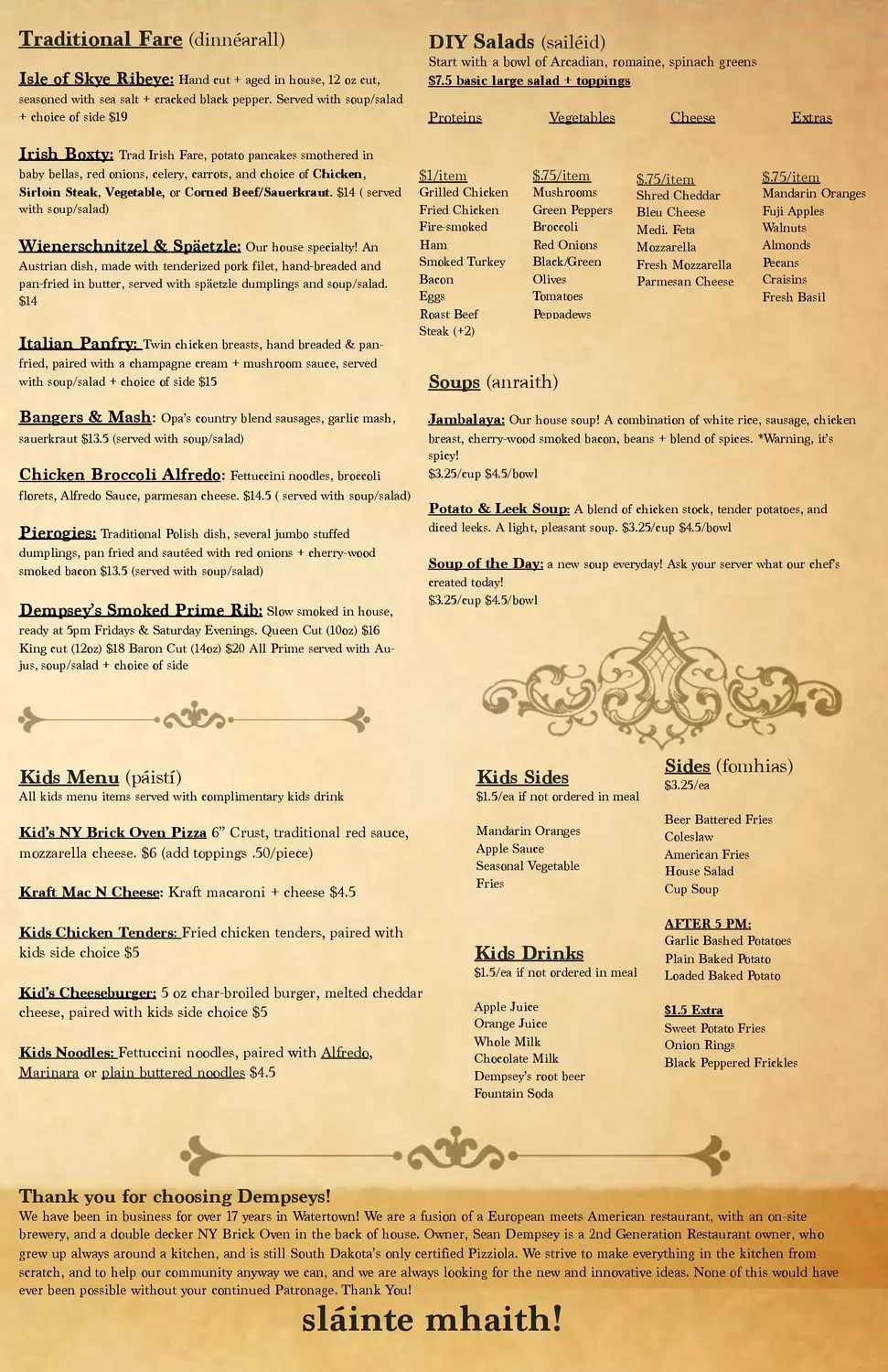 Dempsey's Brewery Restaurant & Pub Menu - Updated October 2025