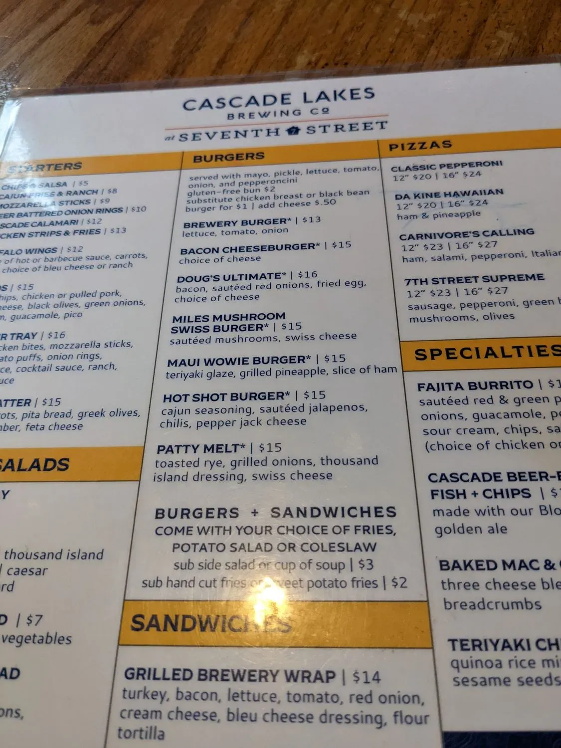 Cascade Lakes Pub at 7th St Menu - Updated October 2025