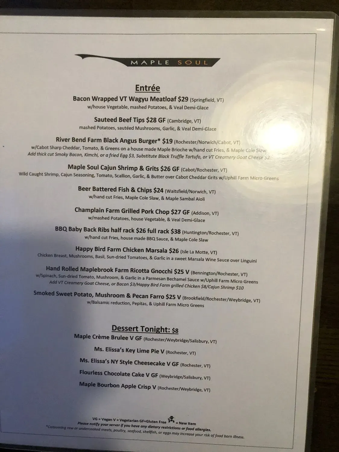 Maple Soul Menu - Updated October 2025