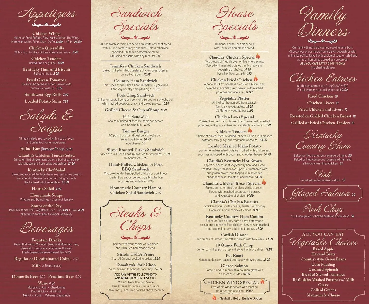 Claudia Sanders Dinner House Menu - Updated October 2025