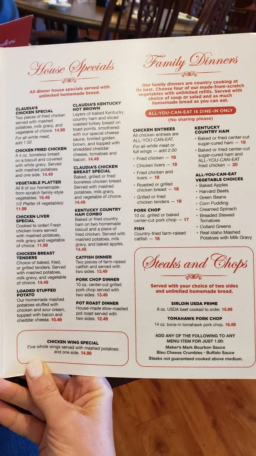 Claudia Sanders Dinner House Menu - Updated October 2025