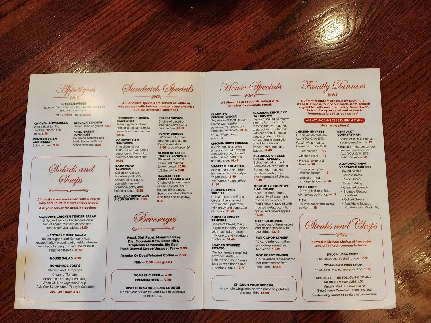 Claudia Sanders Dinner House Menu - Updated October 2025