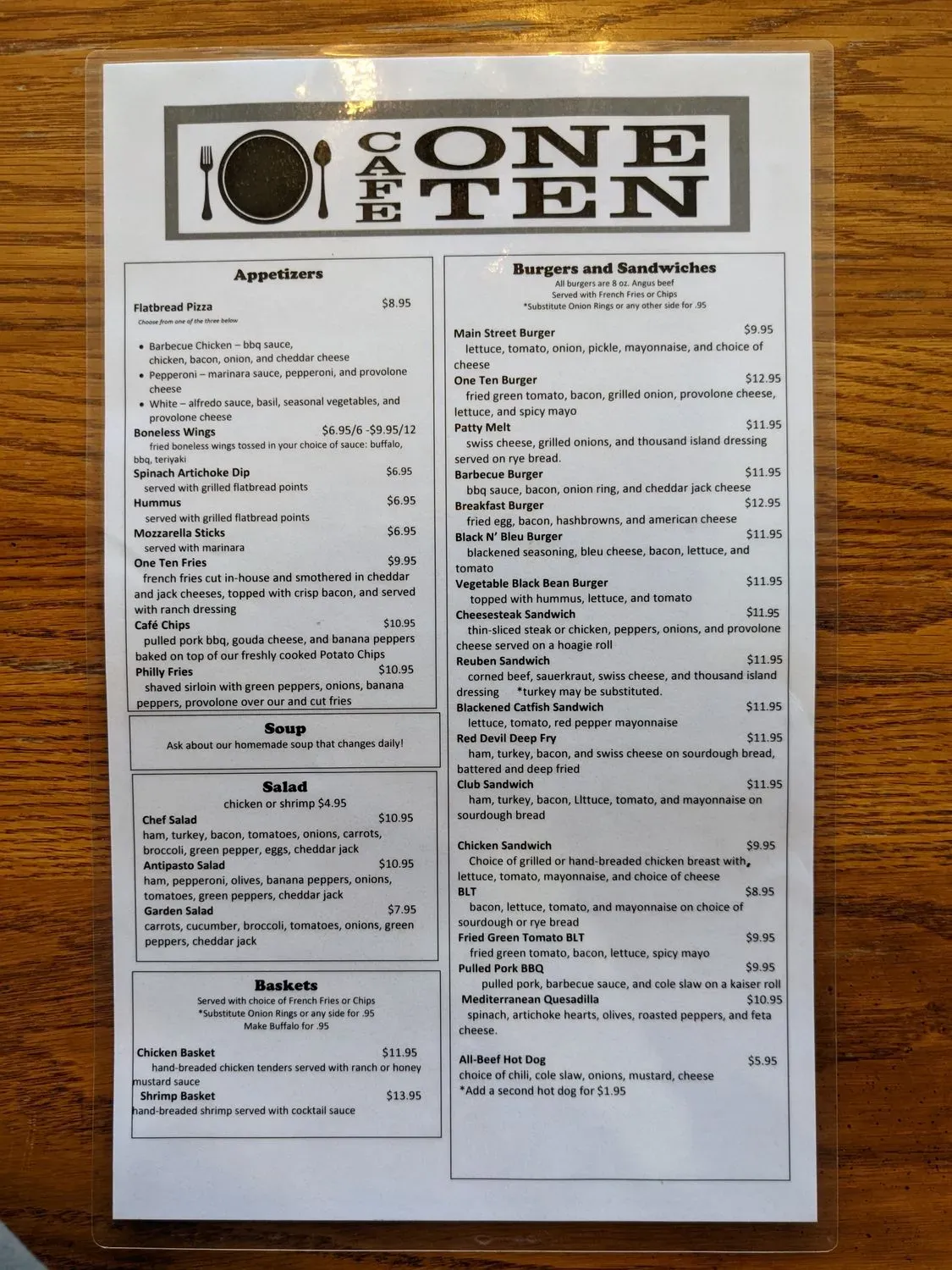 Café One Ten Menu - Updated October 2025