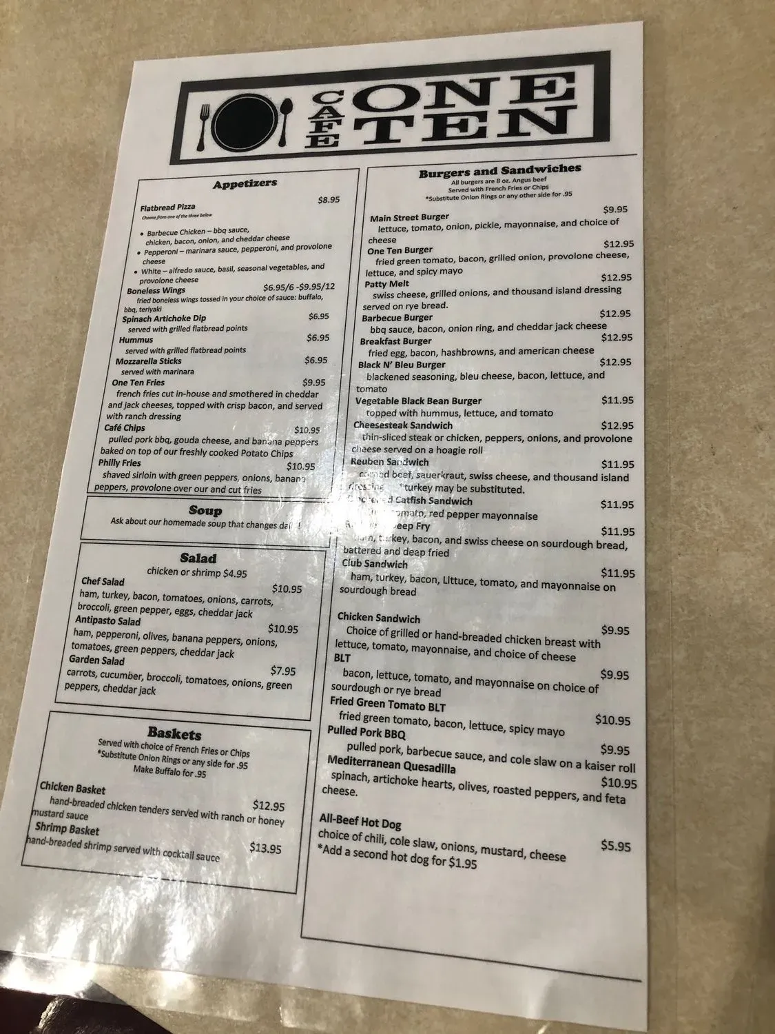 Café One Ten Menu - Updated October 2025