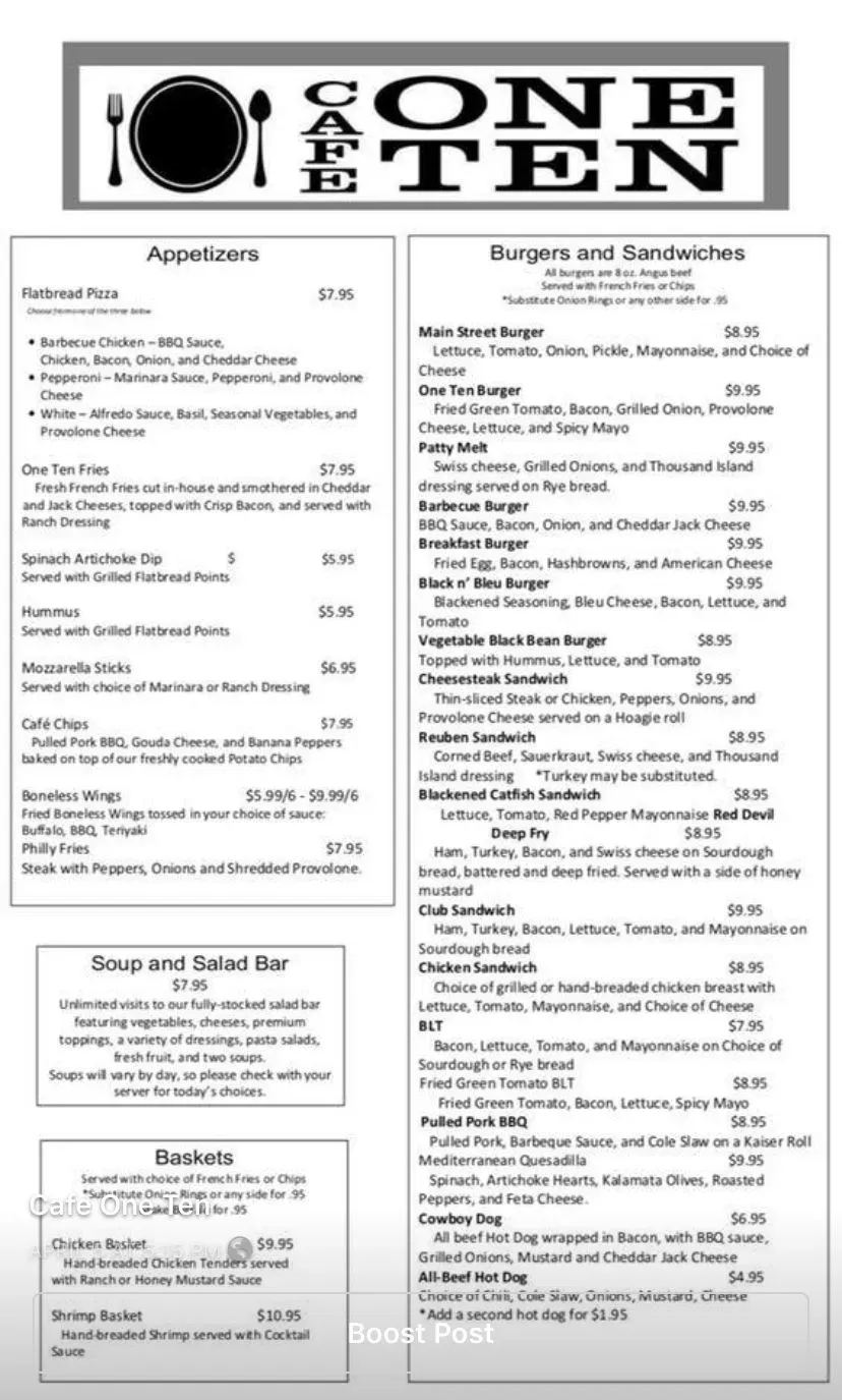 Café One Ten Menu - Updated October 2025