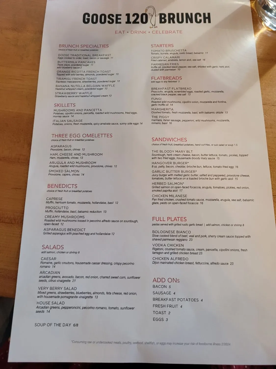 Goose120 Menu - Updated October 2025
