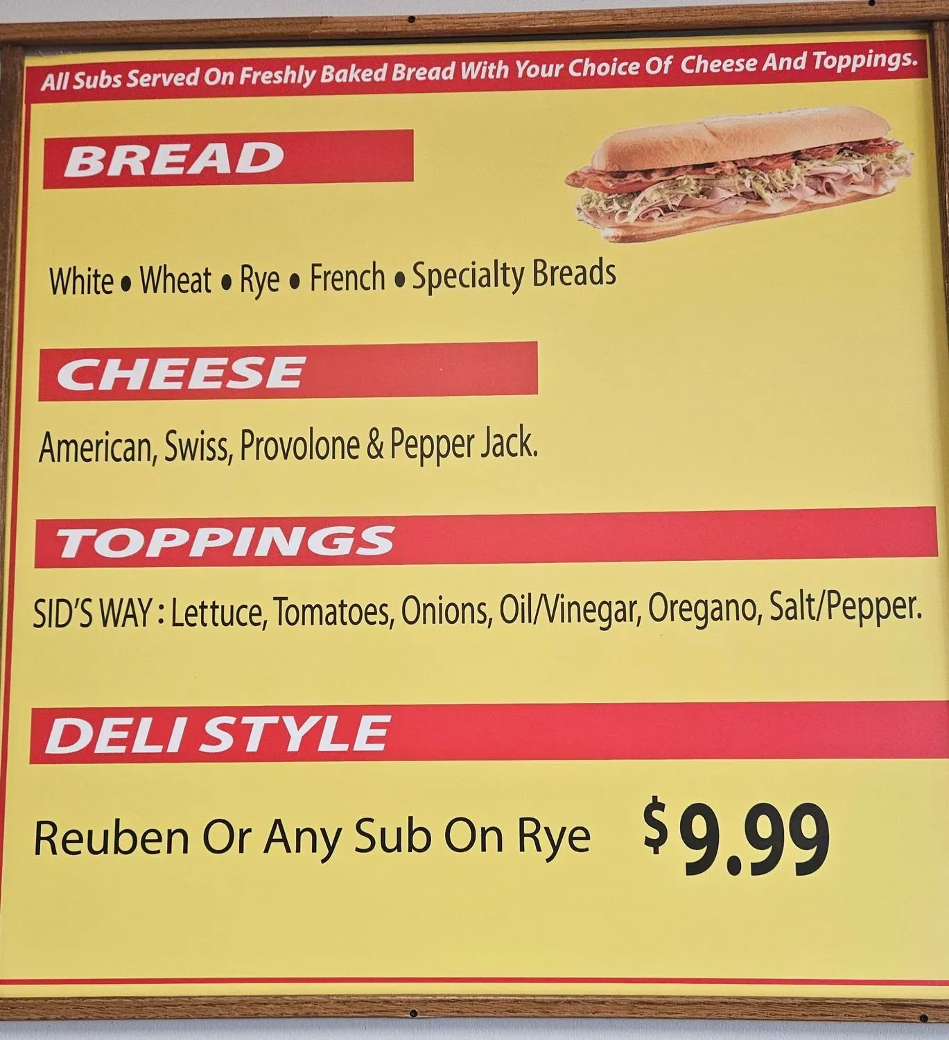 Sid's Deli & Subs Menu - Updated October 2025