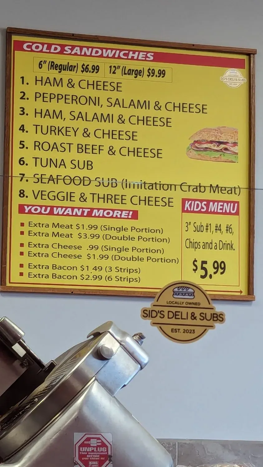 Sid's Deli & Subs Menu - Updated October 2025