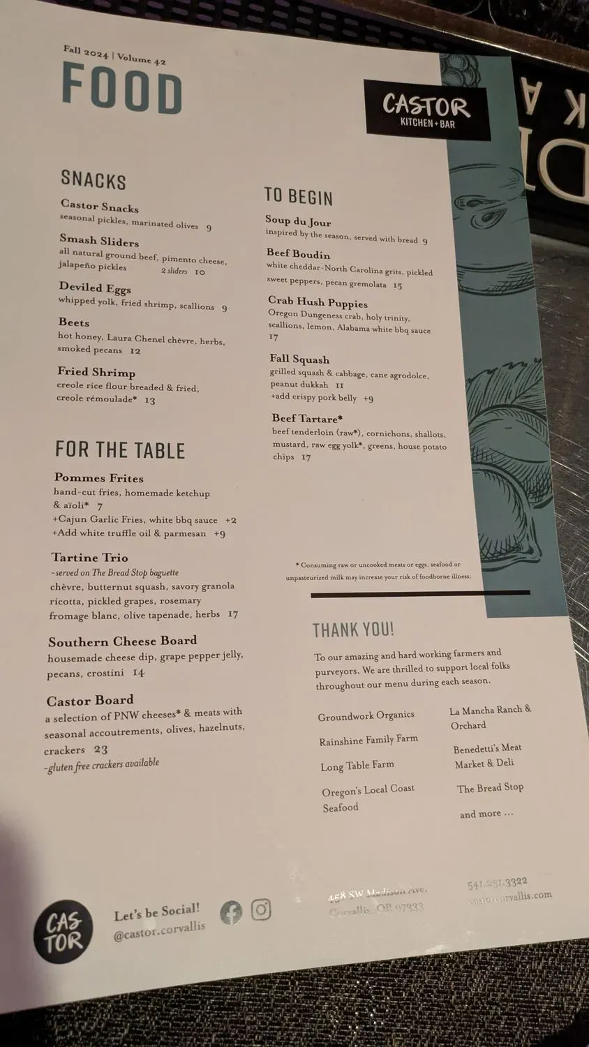 Castor Menu - Updated October 2025