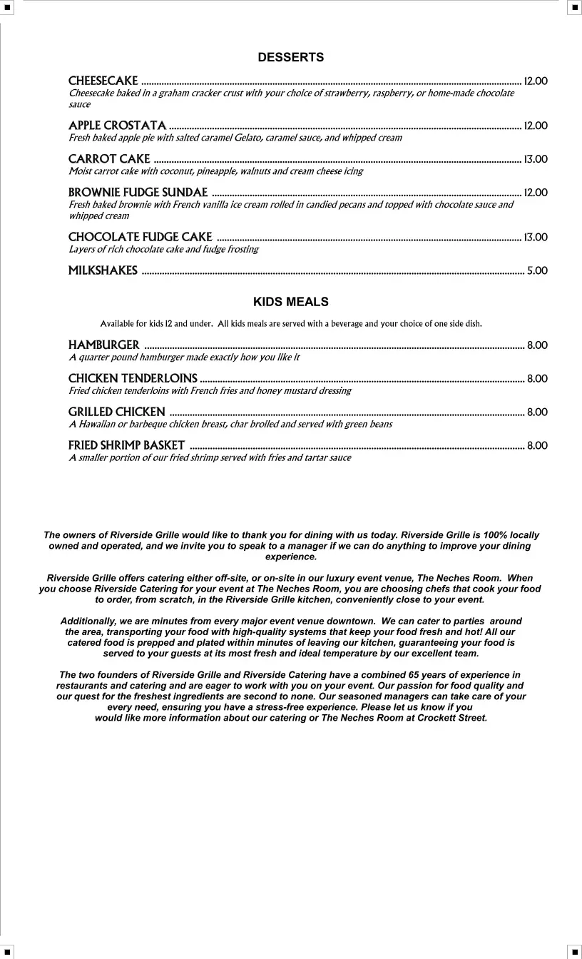 Riverside Grille Menu - Updated October 2025