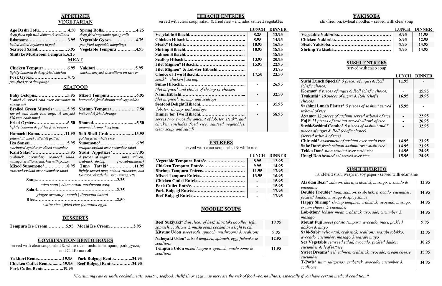 Nami Menu - Updated October 2025
