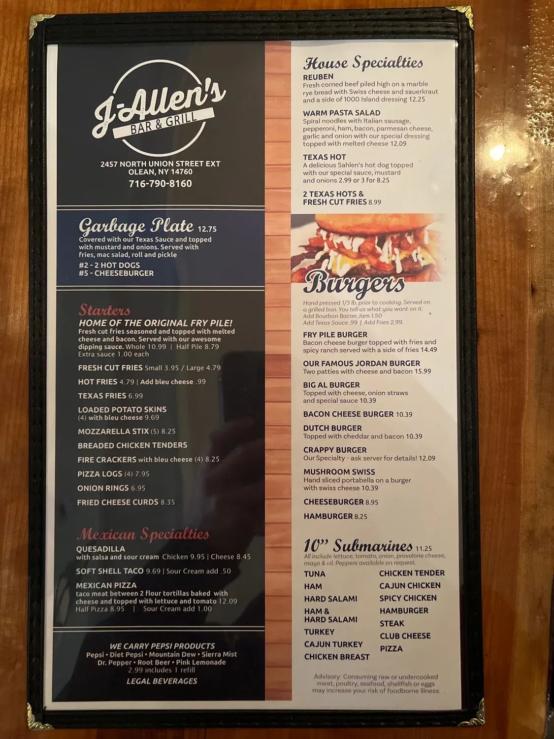 J-Allen's Bar & Grill Menu - Updated October 2025
