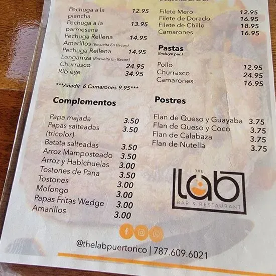 The Lab Bar and Restaurant Menu Aguadilla, Aguadilla Checkle