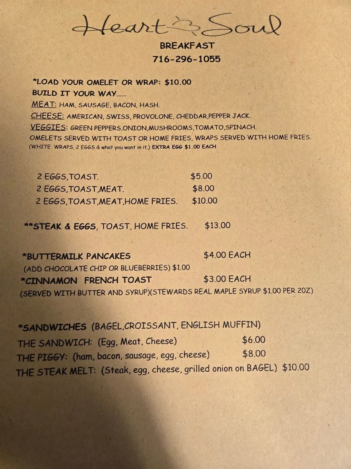 Heart & Soul Café Menu - Updated October 2025