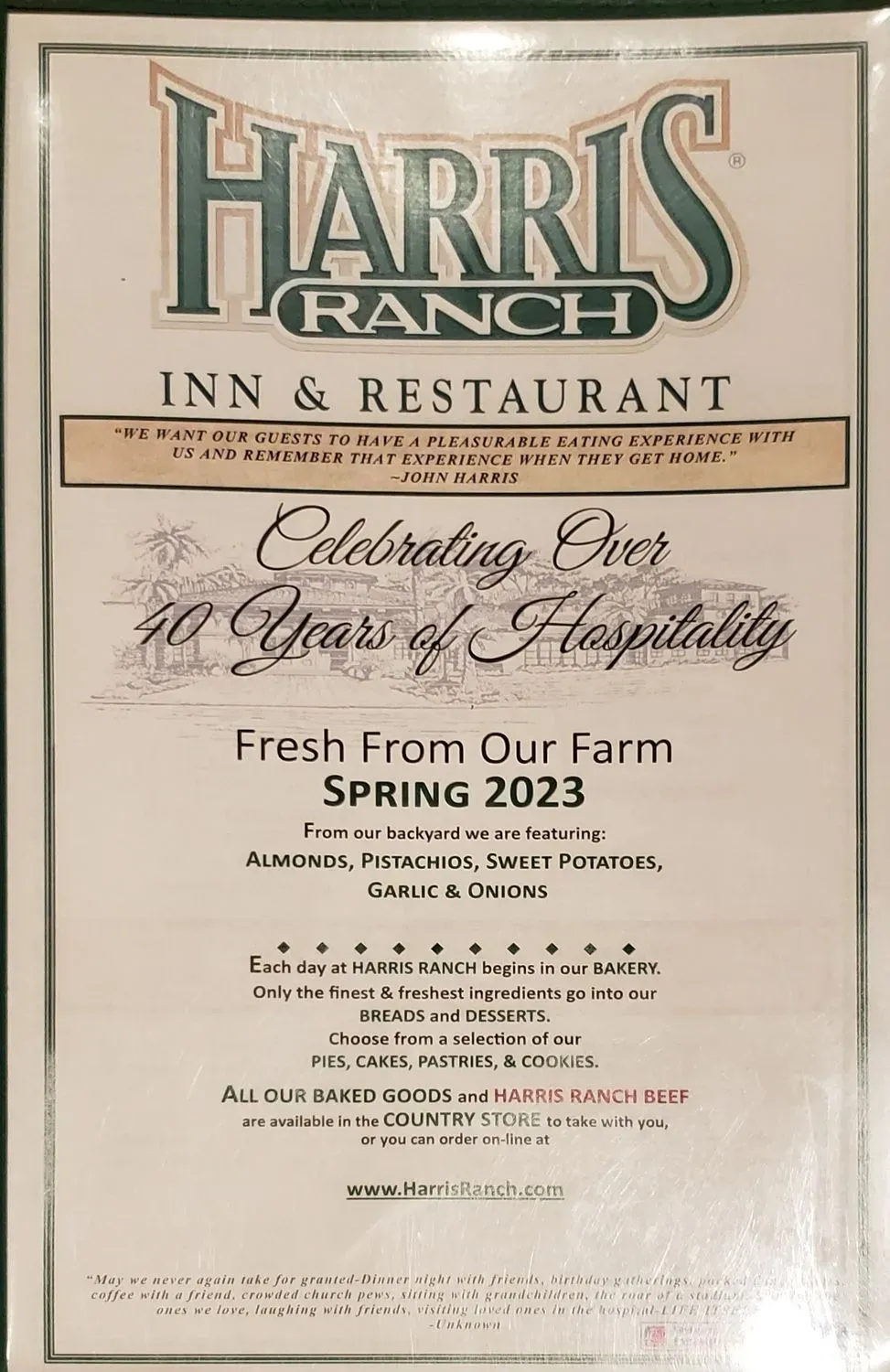 Harris Ranch Resort Menu - Updated October 2025