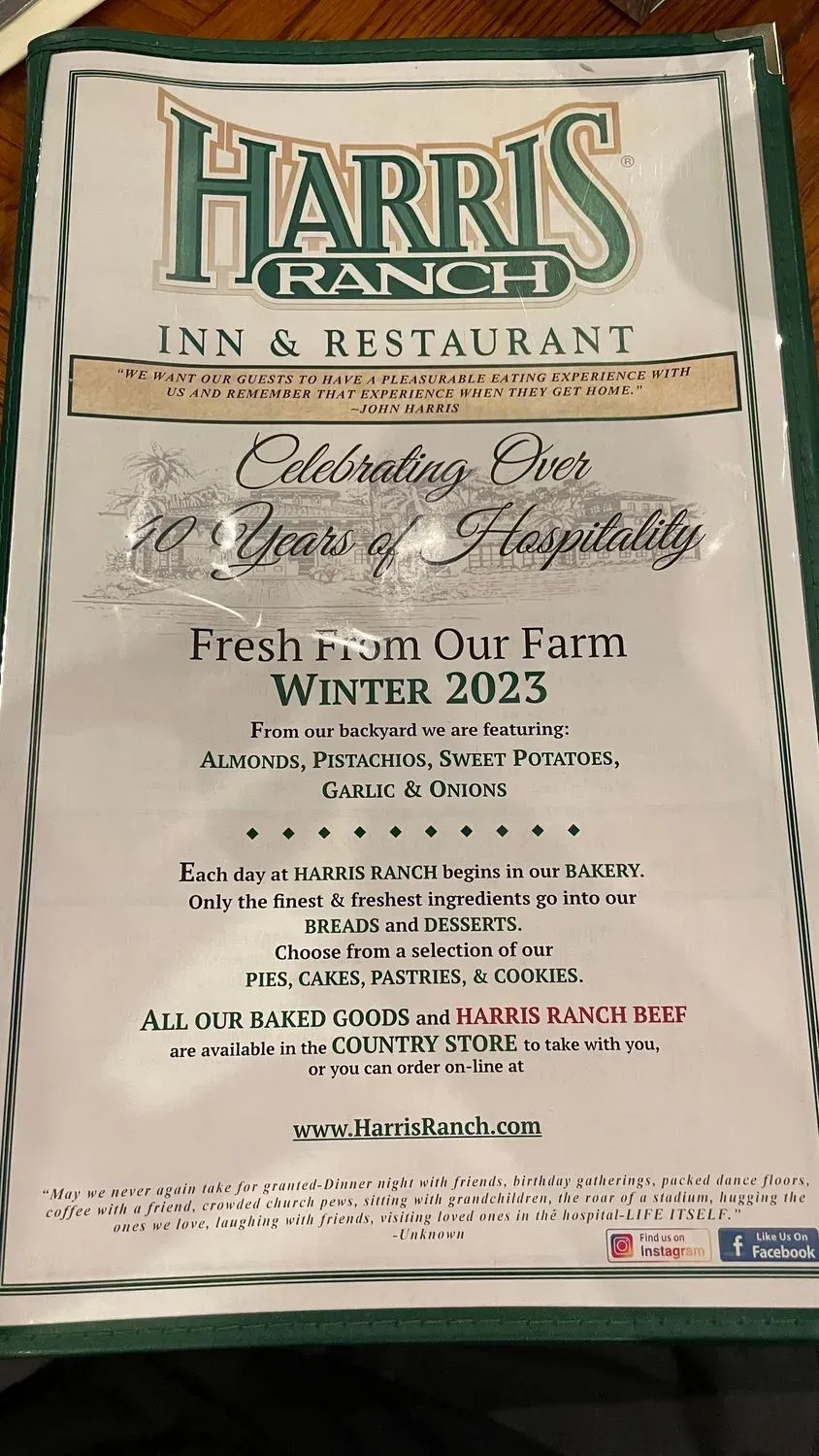 Harris Ranch Resort Menu - Updated October 2025