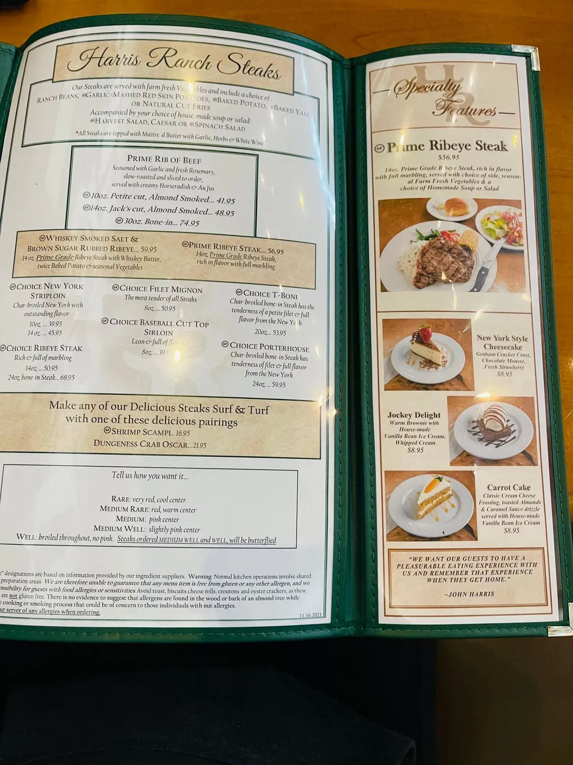 Harris Ranch Resort Menu - Updated October 2025