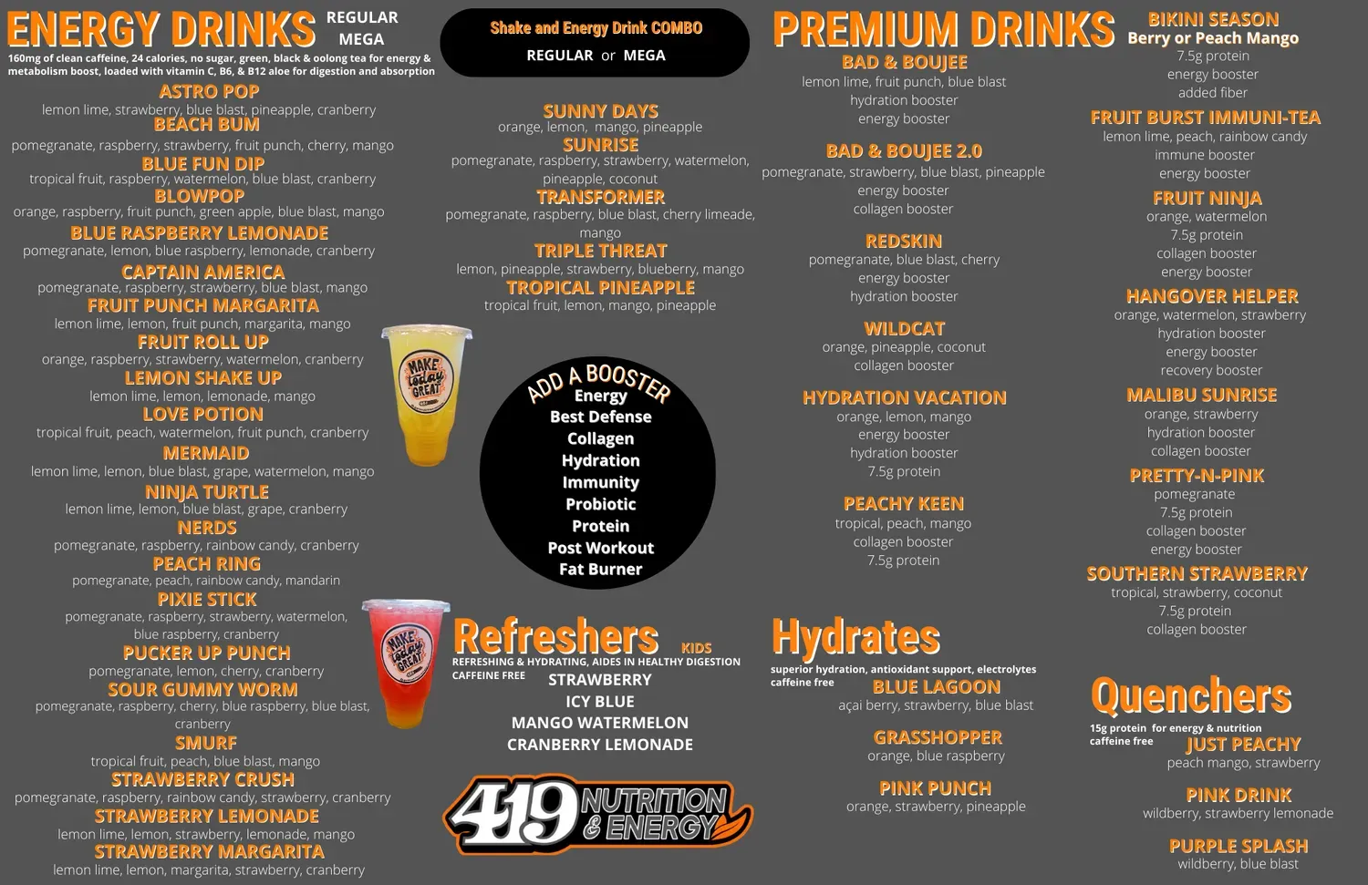 419 Nutrition & Energy Menu - Updated October 2025