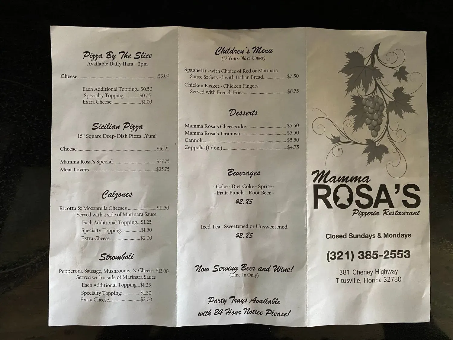 Mamma Rosa's Pizza & Restaurant Menu - Updated October 2025