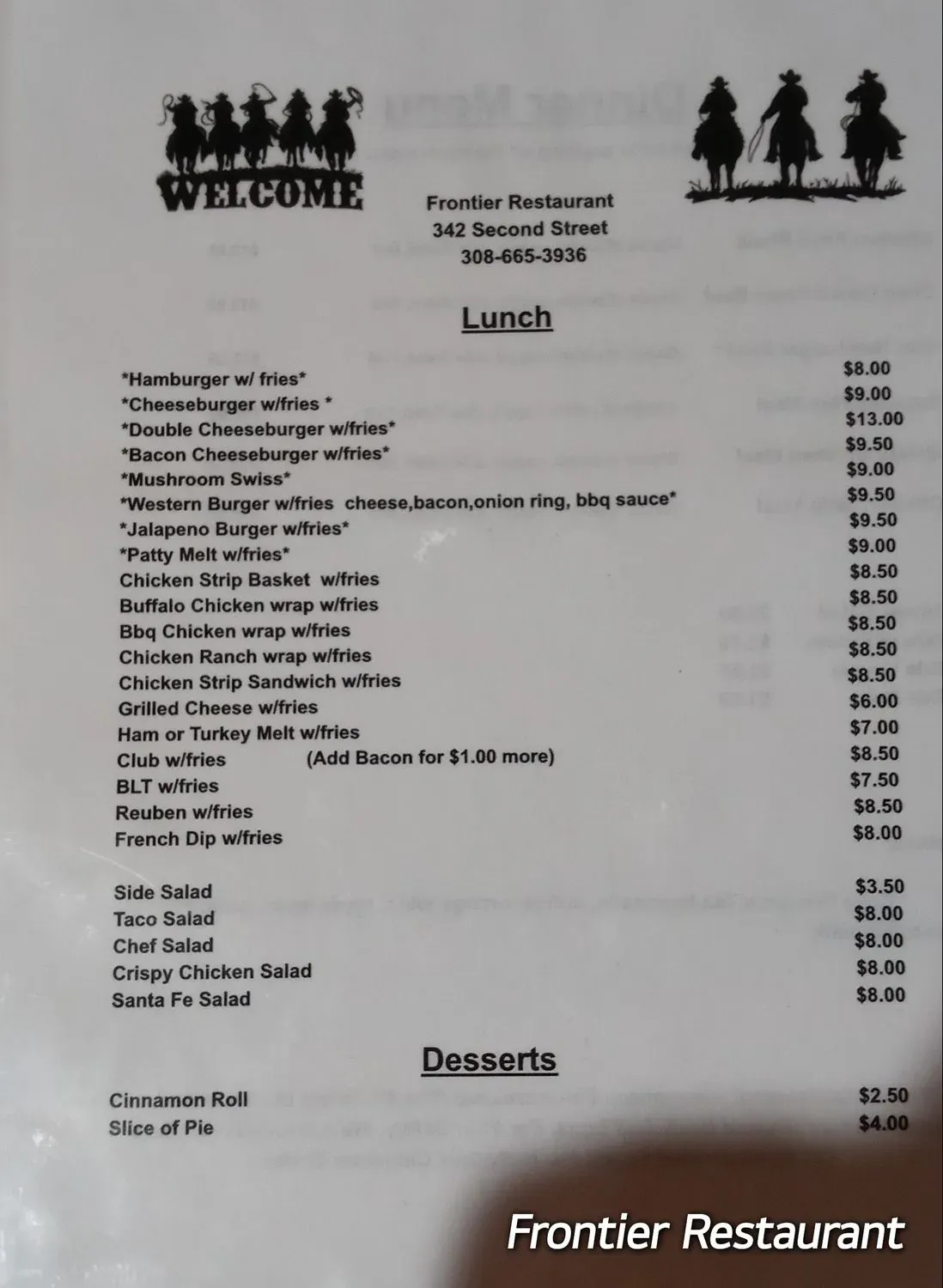 Frontier Restaurant and Bar Menu - Updated October 2025