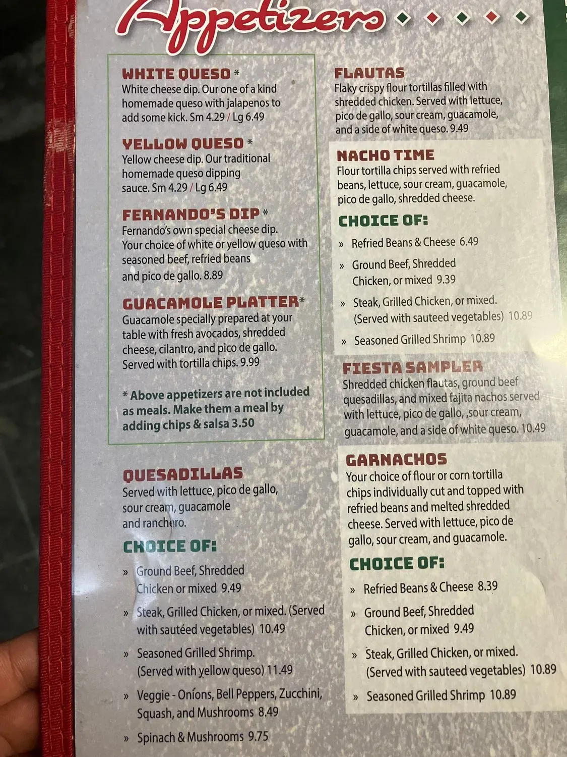 Fernando’s Mexican Grill Menu | Florence, MS | Checkle