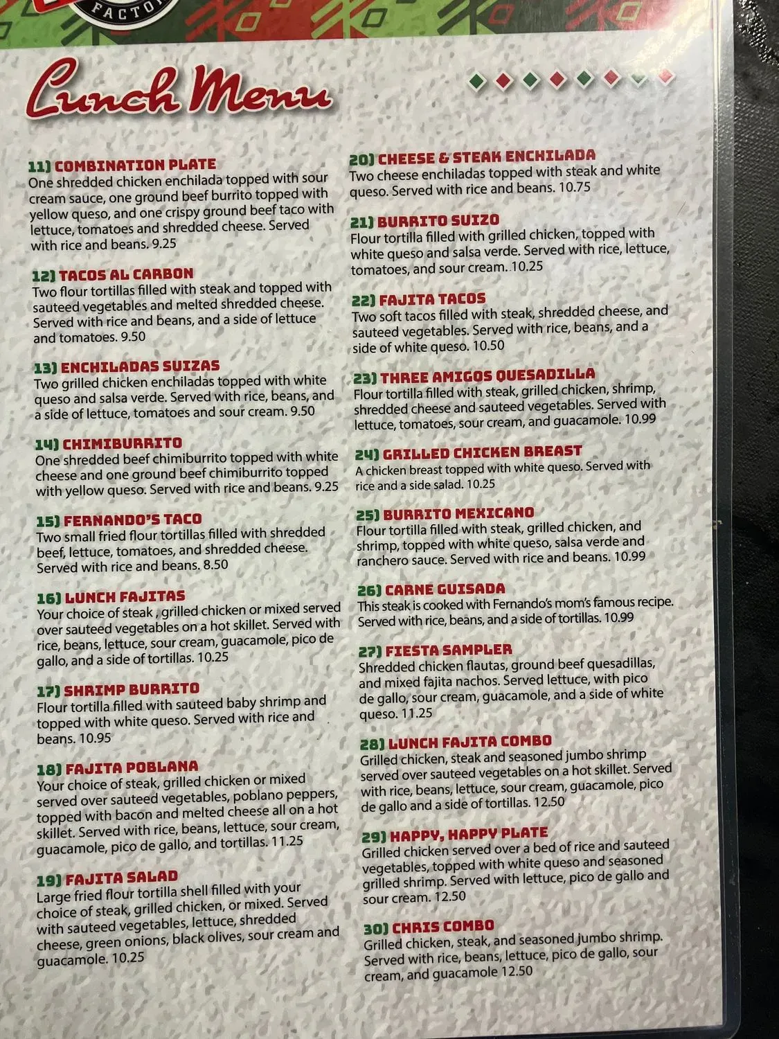 Fernando’s Mexican Grill Menu | Florence, MS | Checkle