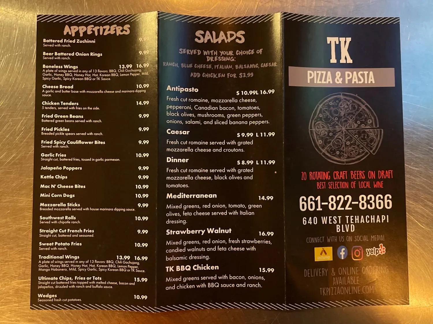 TK Pizza & Pasta Menu - Updated October 2025