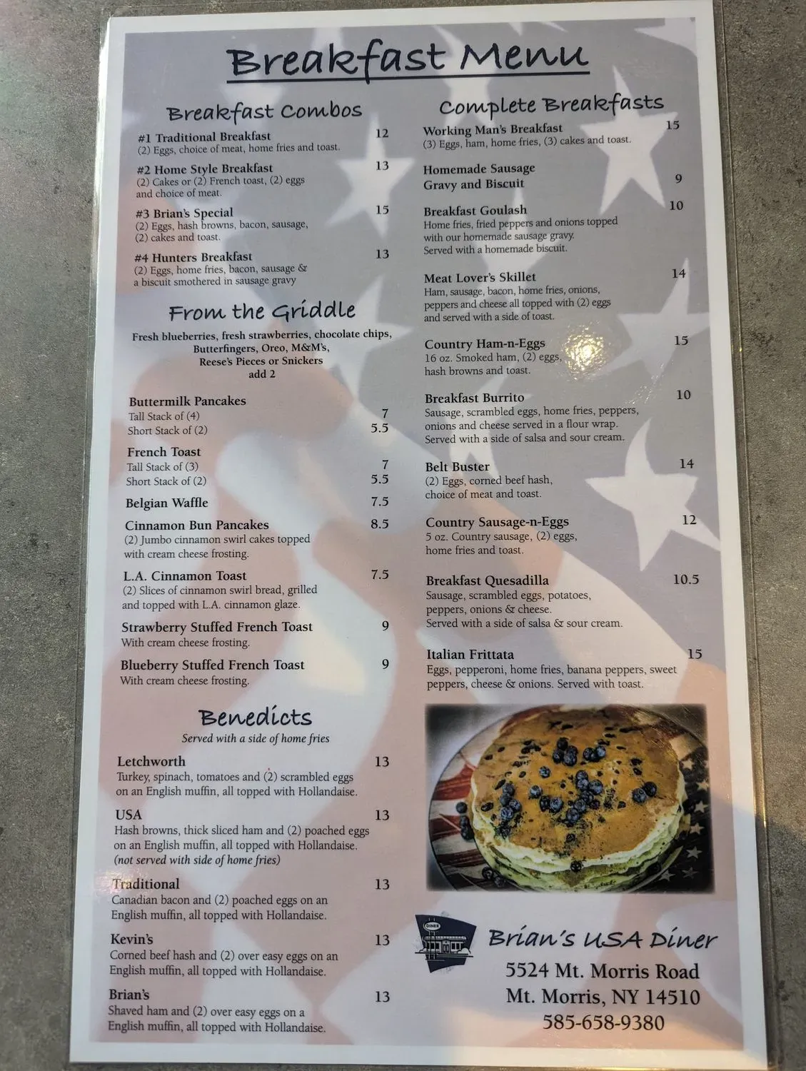 Brian's USA Diner Menu - Updated October 2025