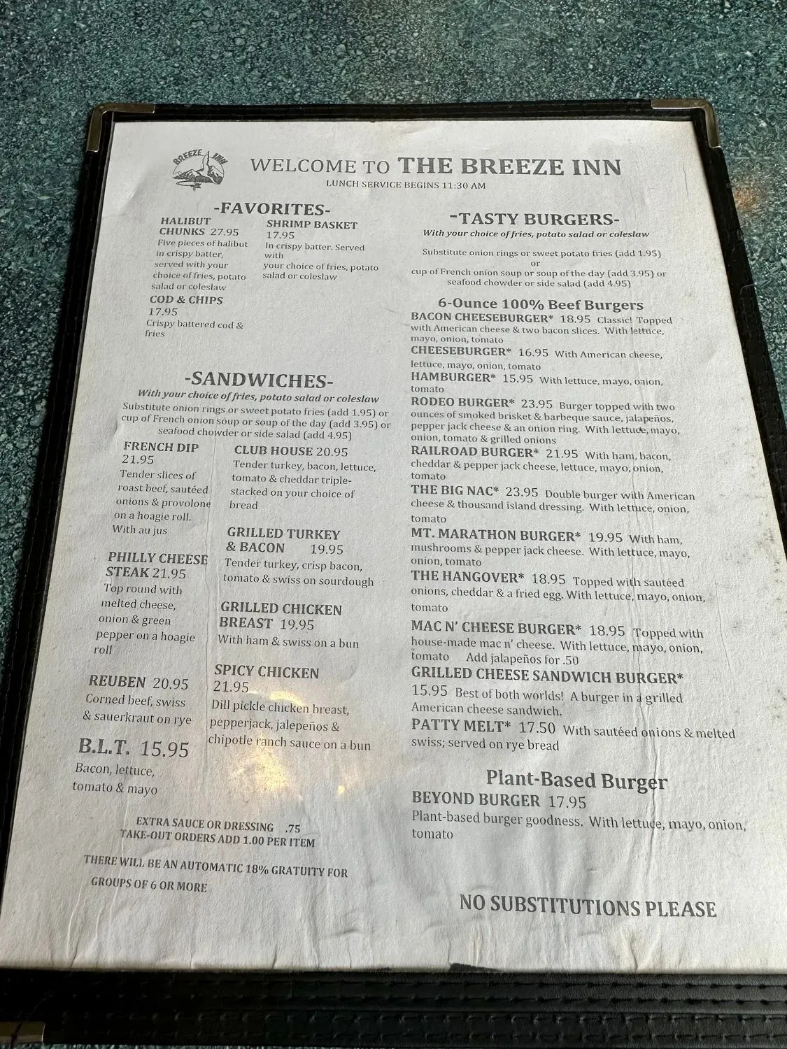 Breeze Inn Restaurant & Lounge Menu - Updated October 2025
