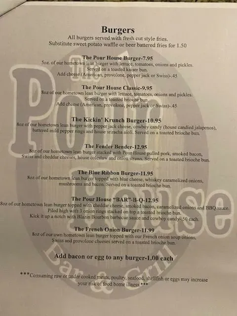 The Pour House Bar and Grill Menu - Updated October 2025