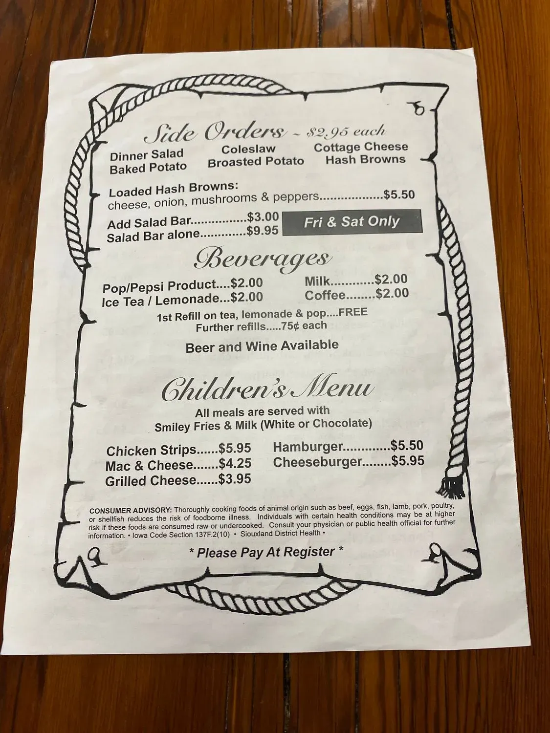 The Wagon Wheel Cafe Menu - Updated October 2025