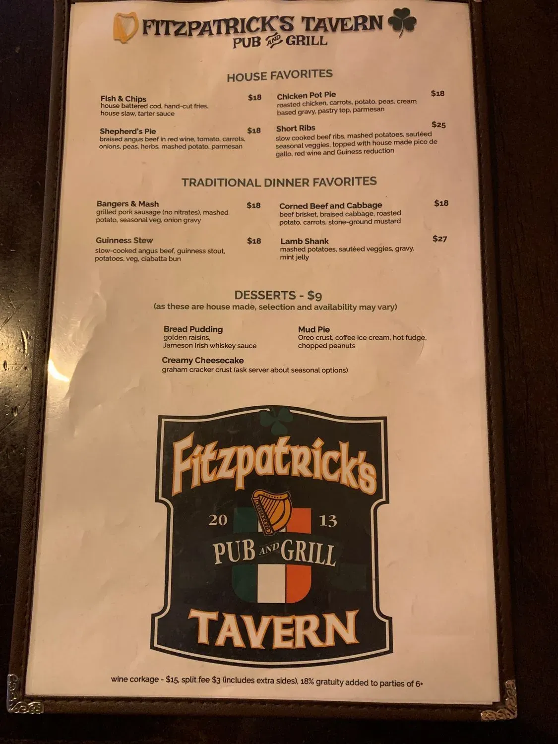 Fitzpatrick's Tavern Menu - Updated October 2025