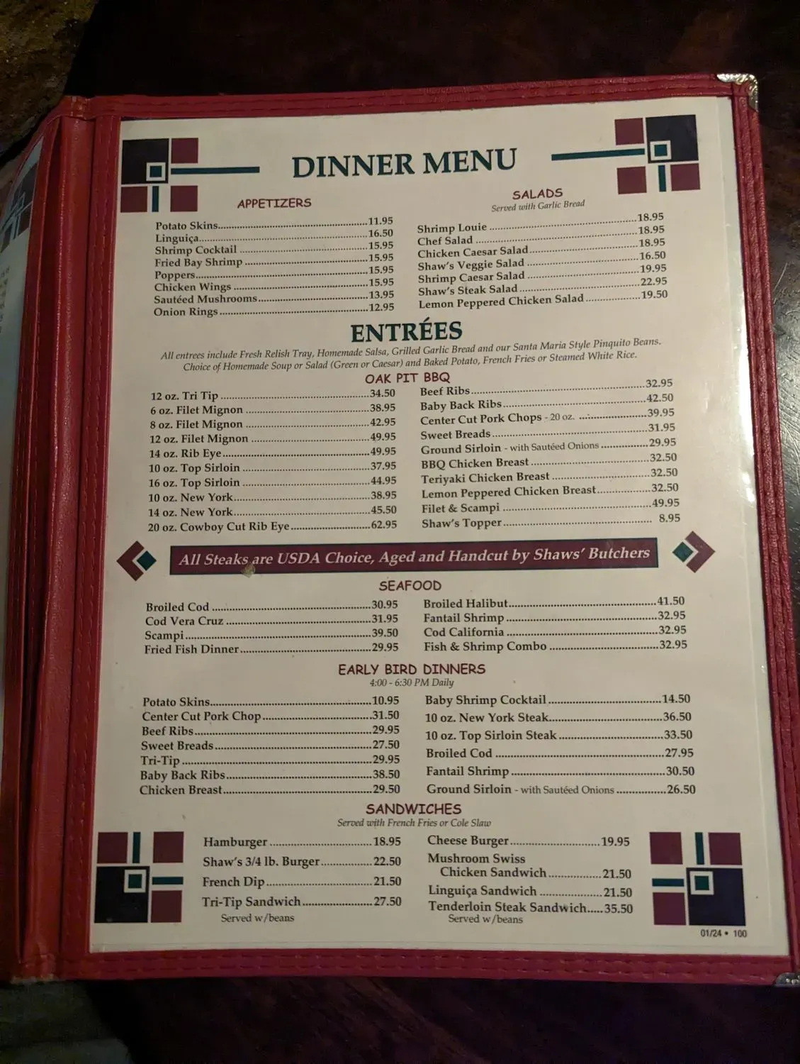 Shaw's Steakhouse Menu - Updated October 2025