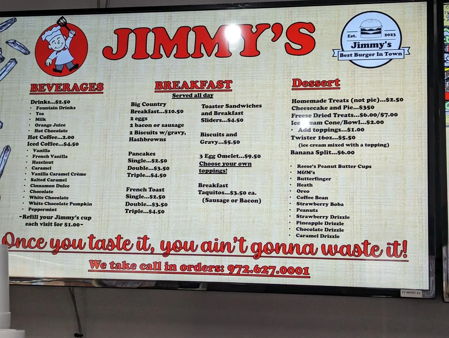 Jimmy's Menu - Updated October 2025