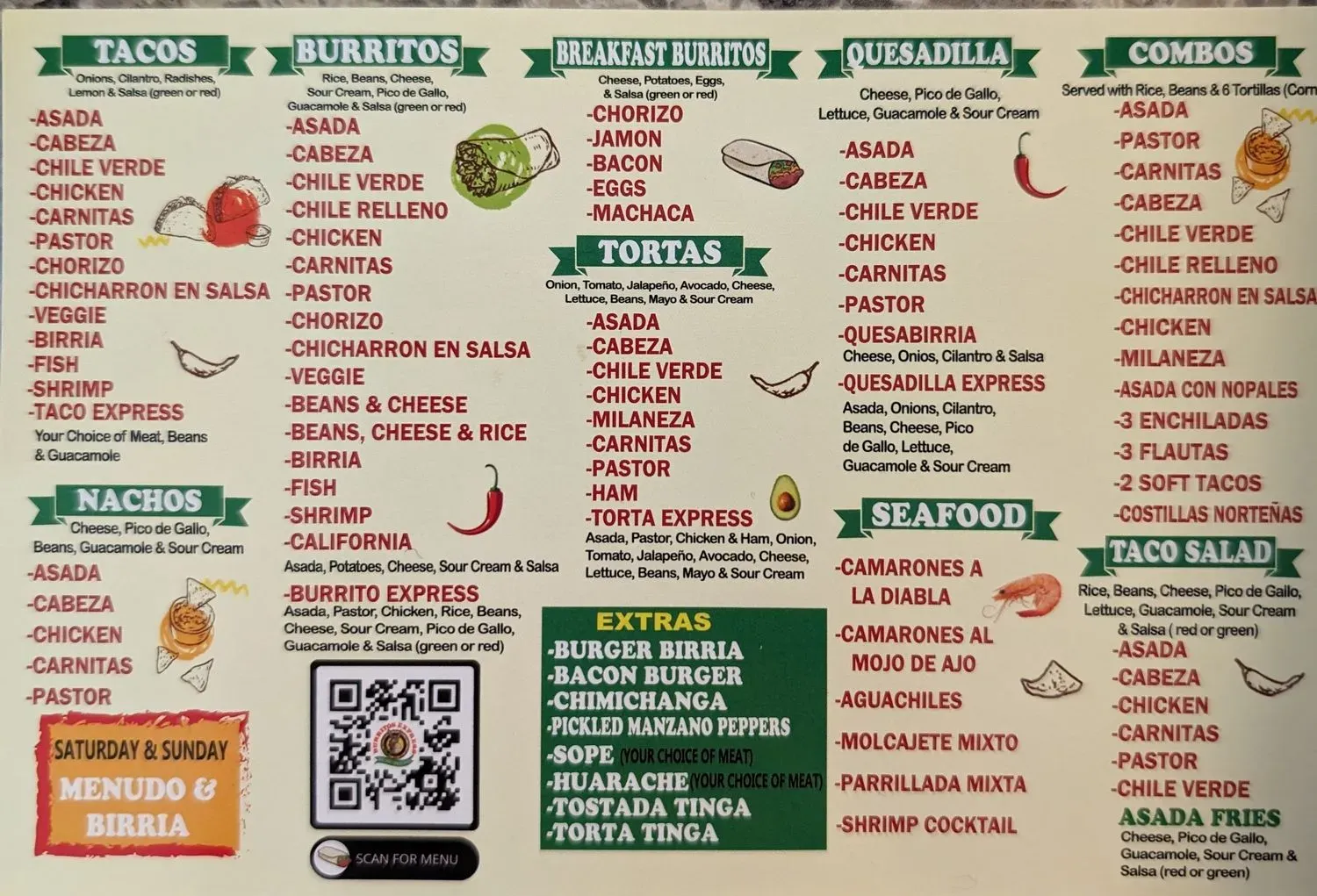 Burritos Express Menu - Updated October 2025