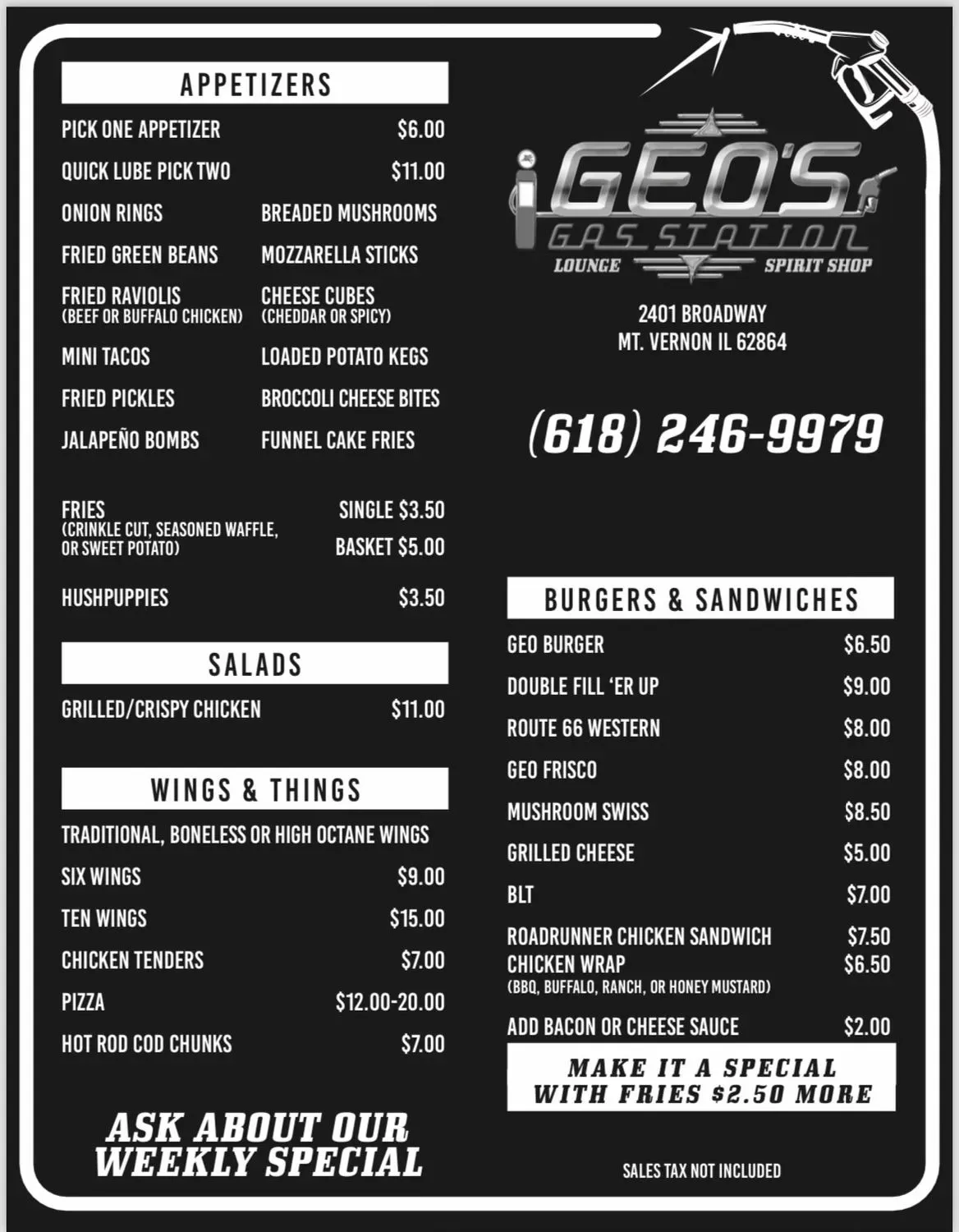 Geo’s Gas Station Lounge Menu - Updated October 2025