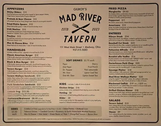 Mad River Tavern Menu | Medway, OH | Checkle