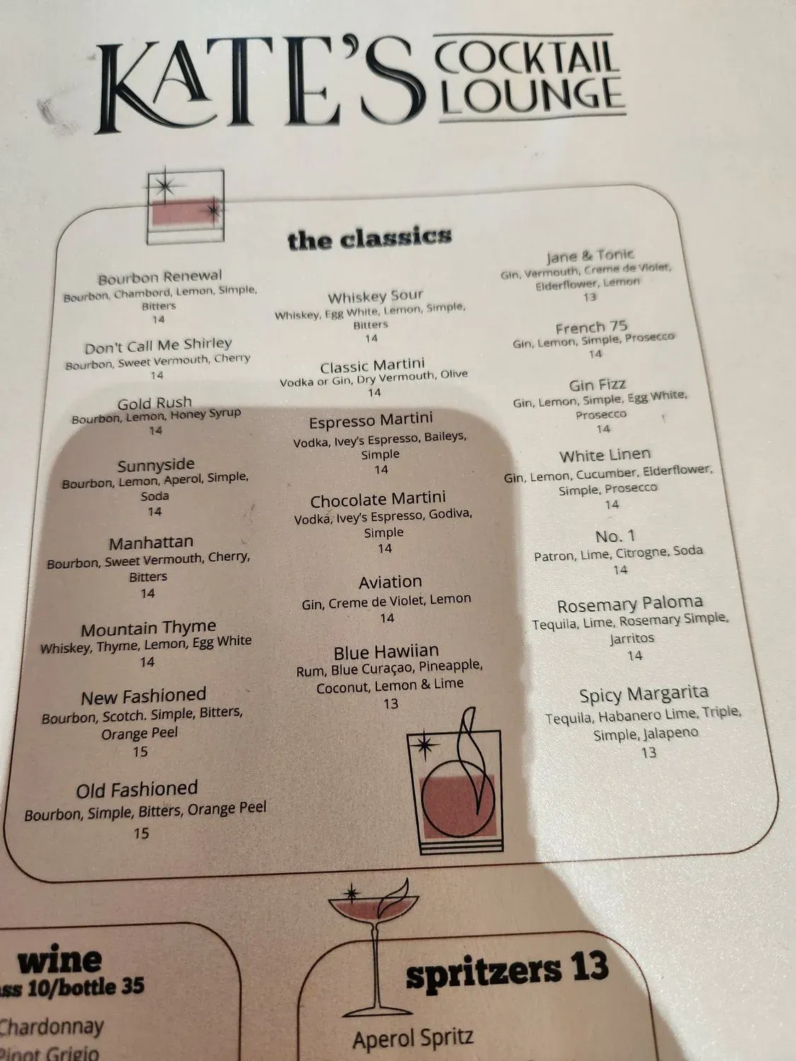 Kate’s Cocktail Lounge Menu - Updated October 2025