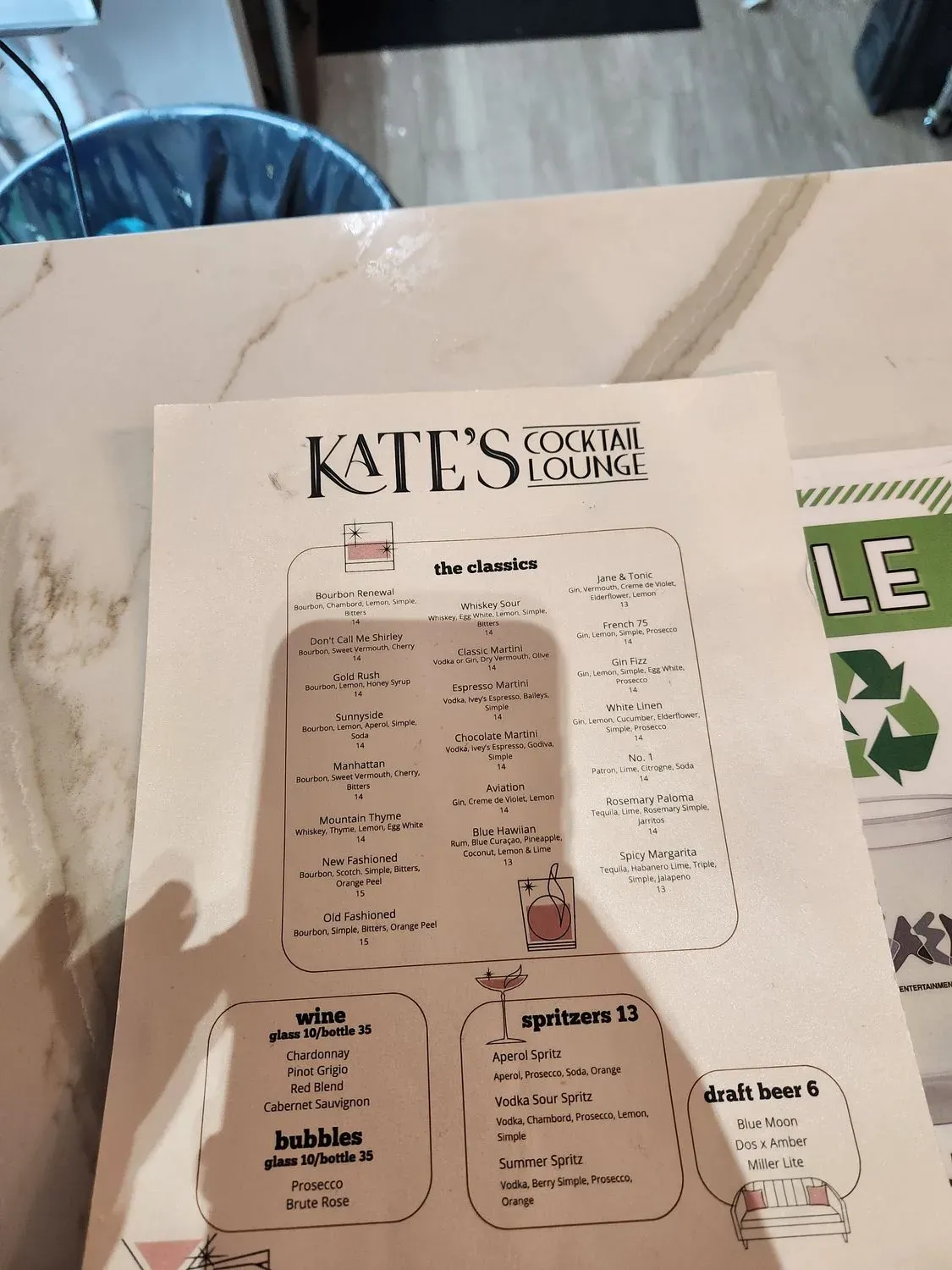 Kate’s Cocktail Lounge Menu - Updated October 2025
