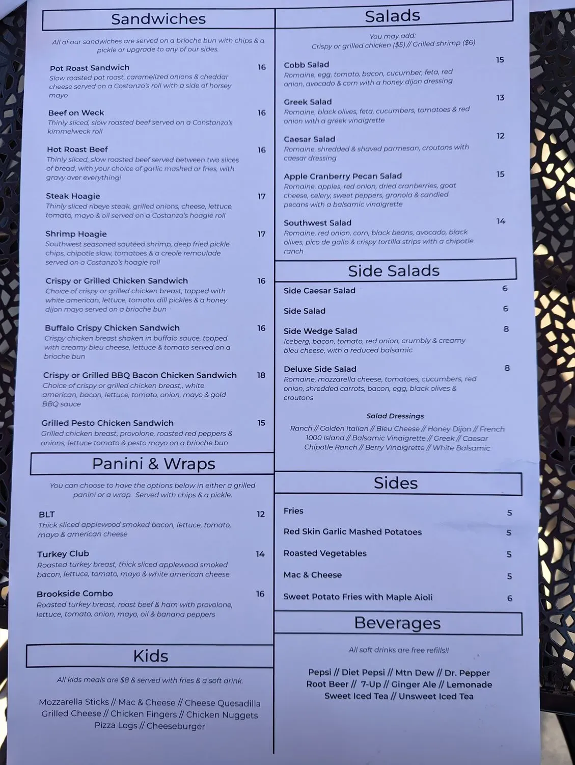 The Brookside Menu - Updated October 2025
